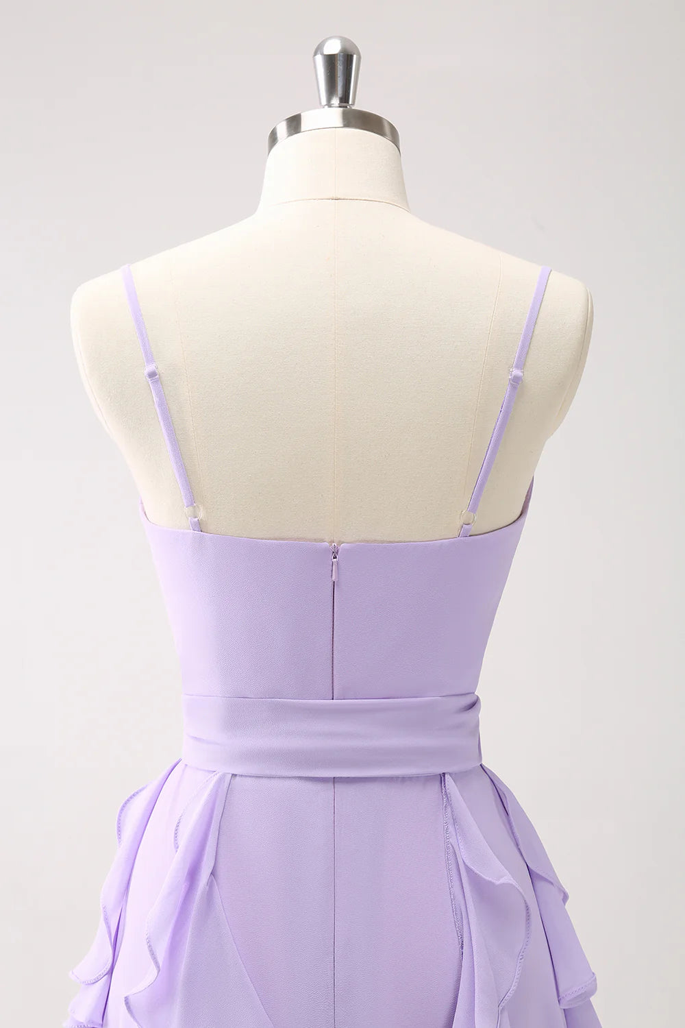 Lilac A Line Ruched Chiffon Ruffle Long Bridesmaid Dress with Slit