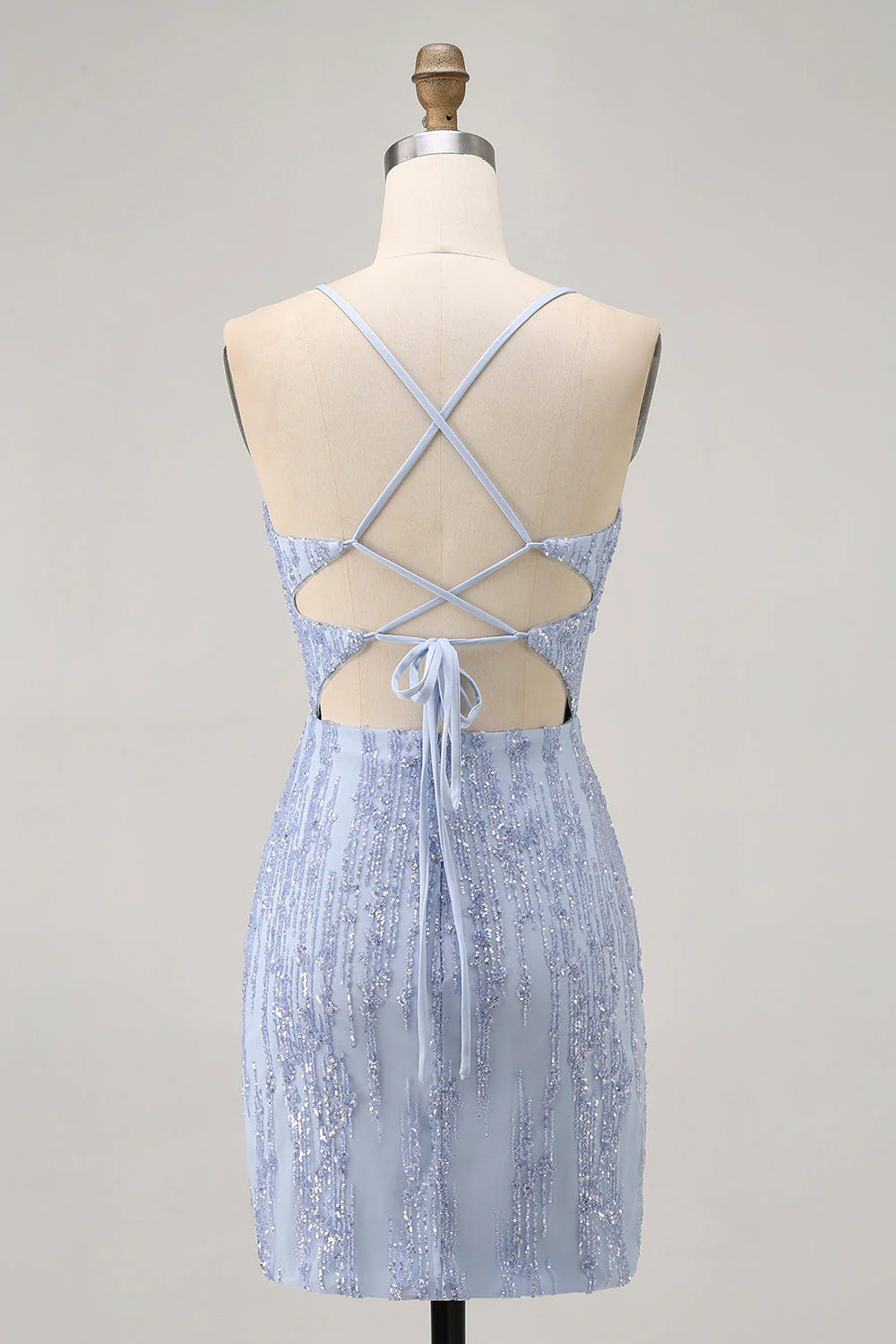 Sparkly Grey Blue Bodycon Sequins Corset Short Homecoming Dress
