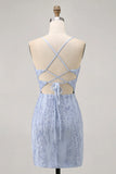 Sparkly Grey Blue Bodycon Sequins Corset Short Homecoming Dress
