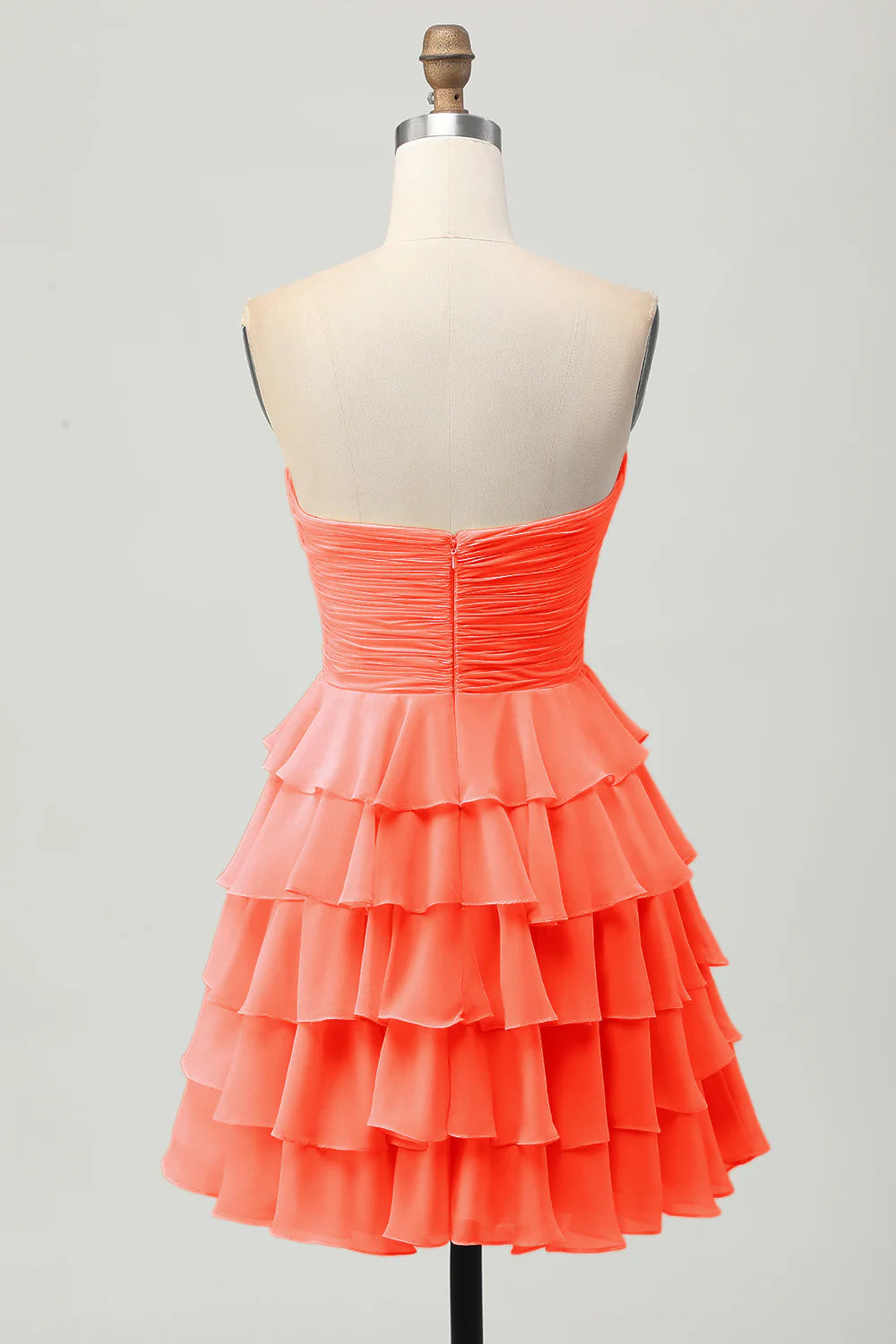 Light Yellow Strapless Tiered Ruched A Line Short Homecoming Dress