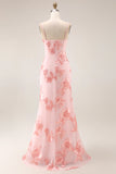 Blush Ruffled Appliqued Long Prom Dress with Slit