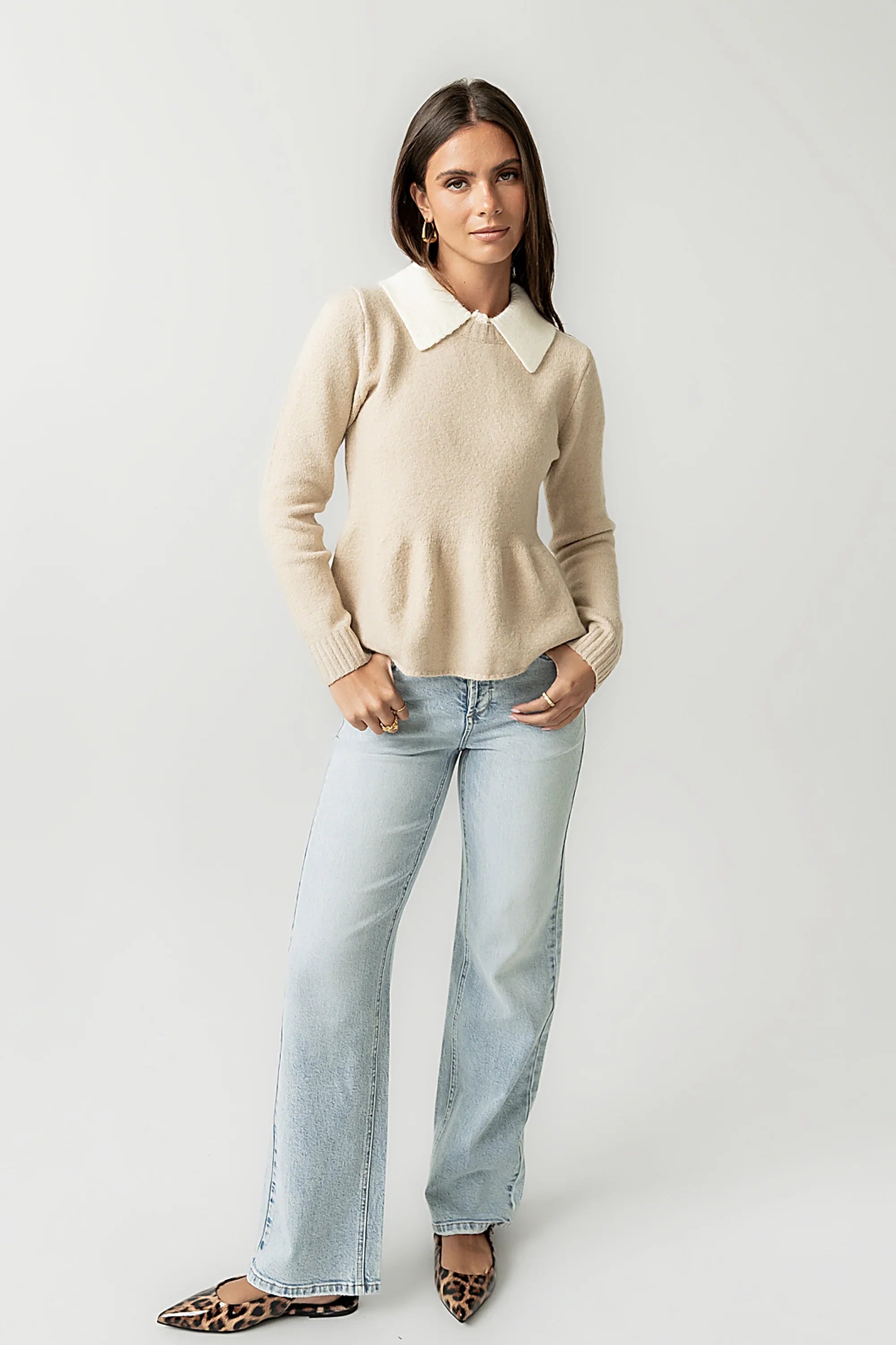Libby Peplum Sweater in Taupe