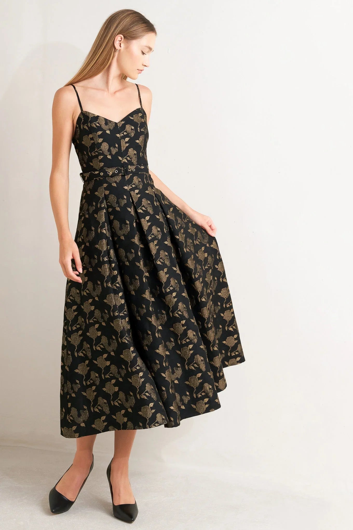 GARDEN OPERA BLACK BROWN MIDI DRESS