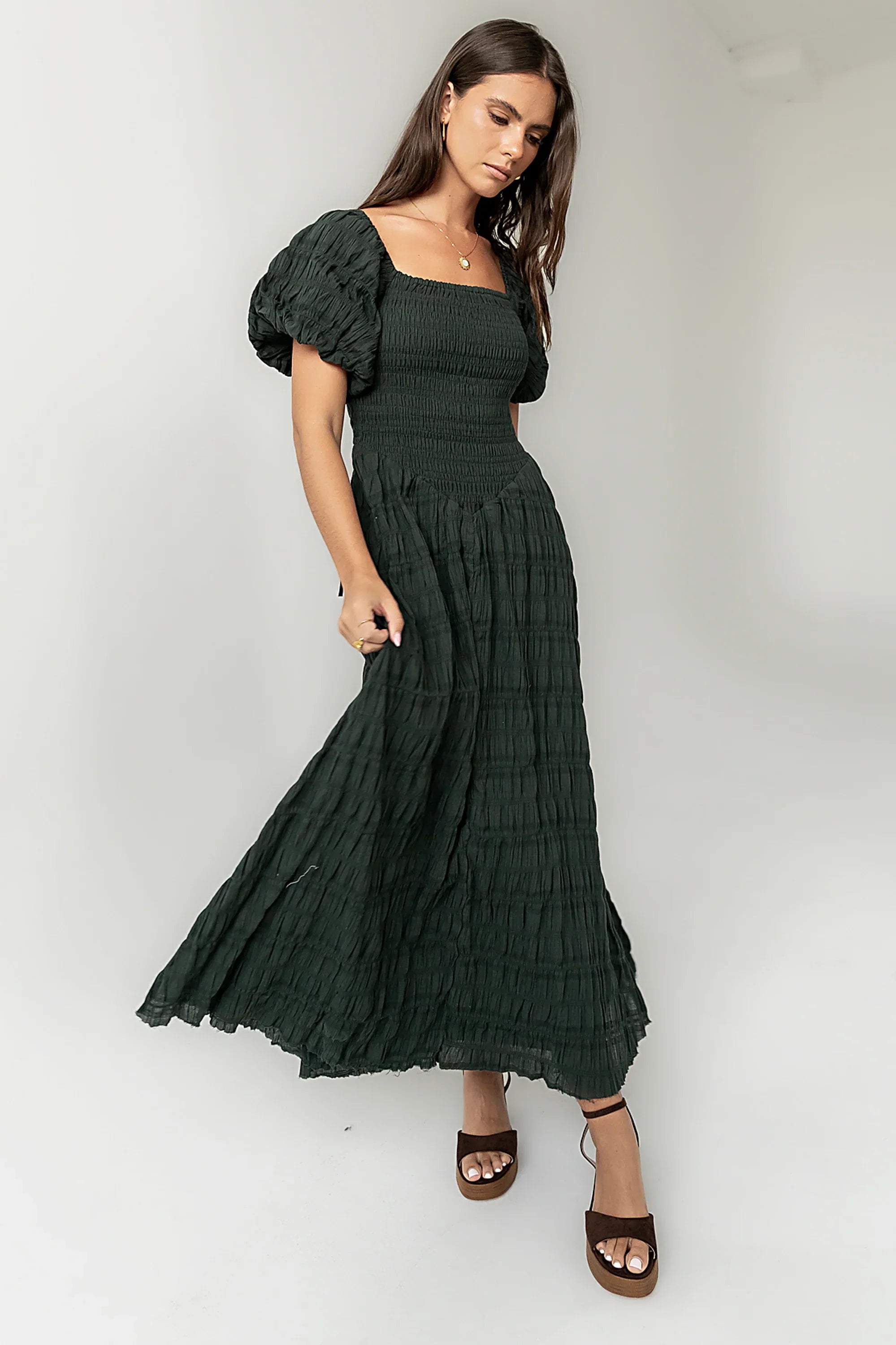 Beckie Smocked Maxi Dress in Green FINAL SALE