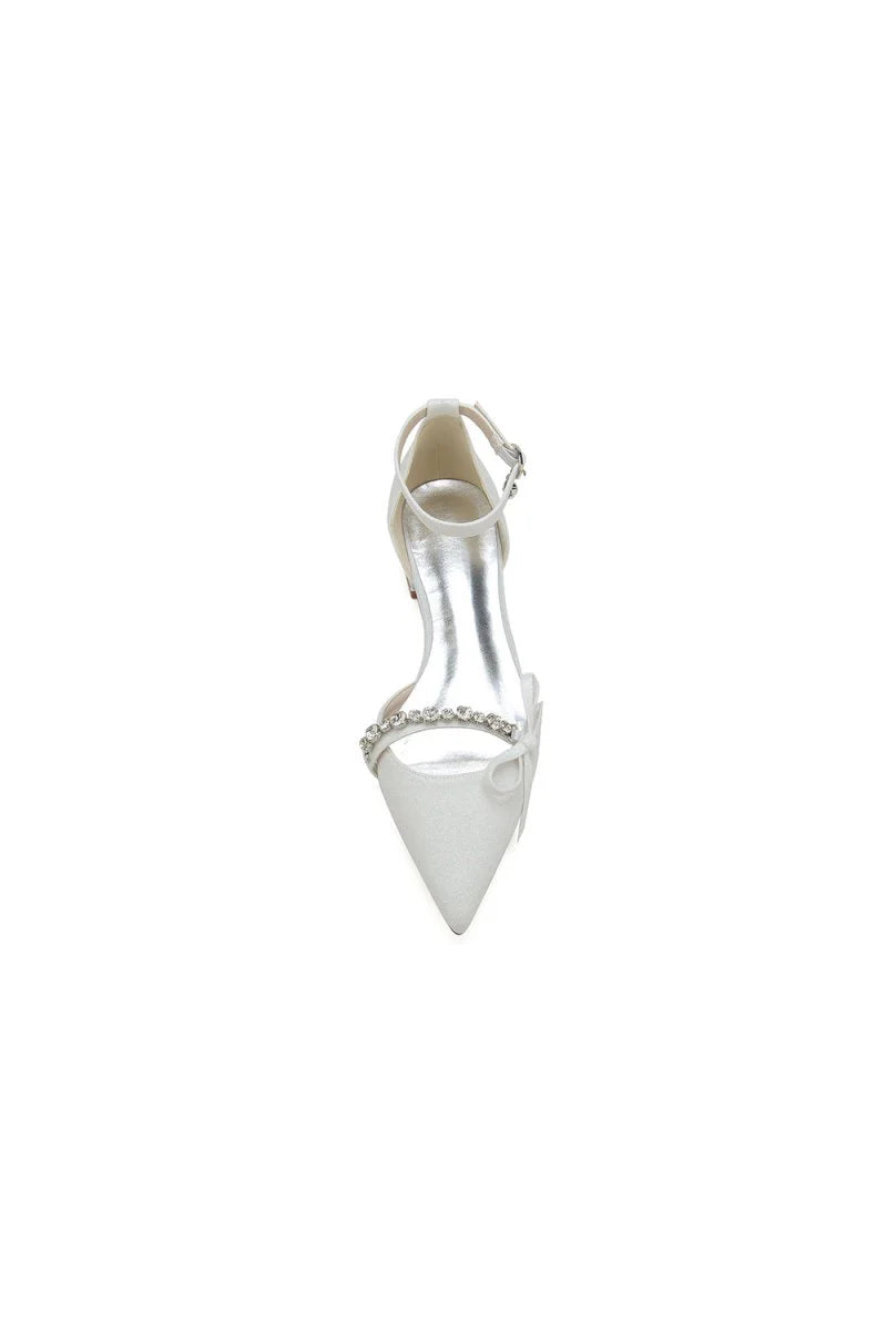 Beaded Pointed Toe Ankle Strap Wedding Shoes With Bow
