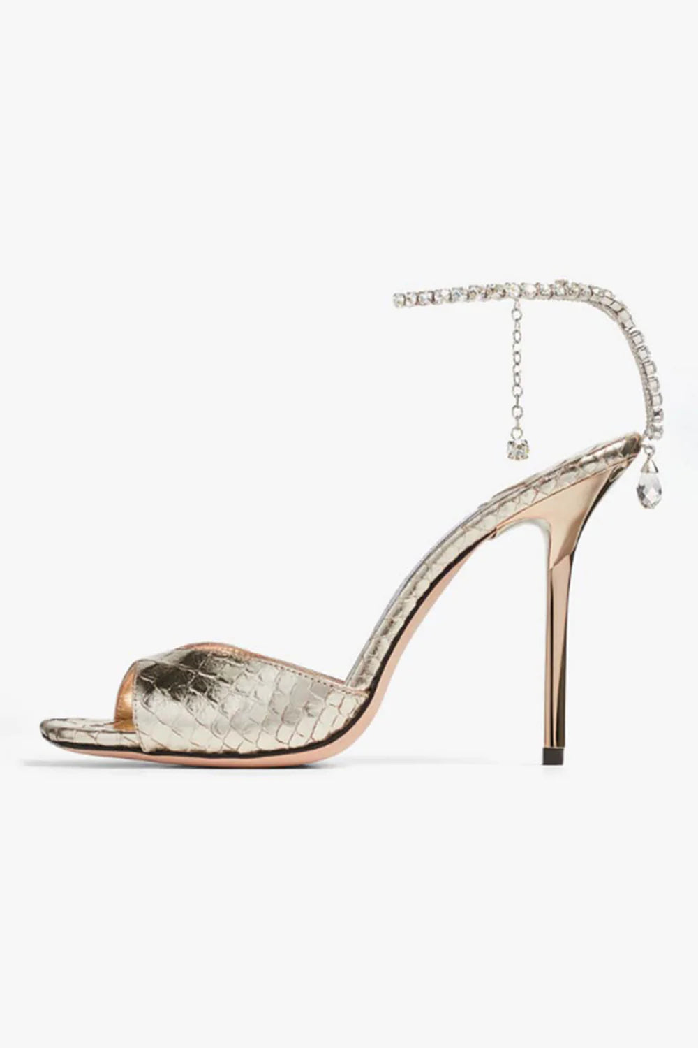 Emerald Croc Embossed Stiletto Heels with Crystal Ankle Strap