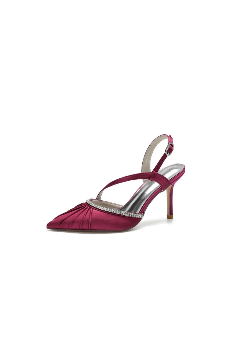 Pointed Toe Ankle Strap Crystal Heels