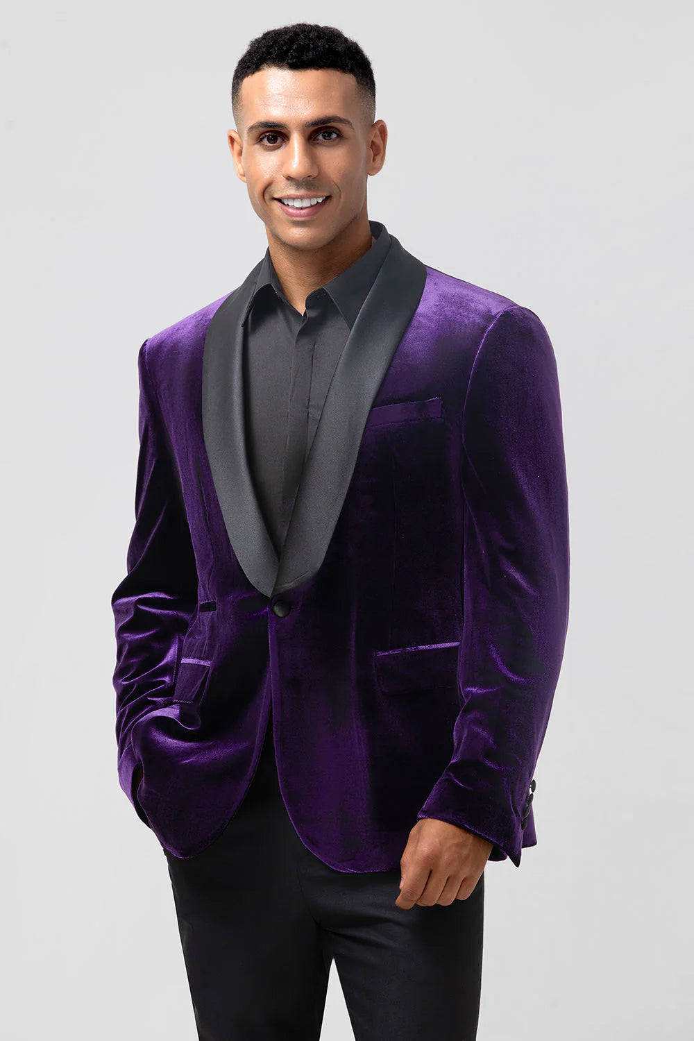 Mens Dark Purple Shawl Lapel One Button Prom Blazer