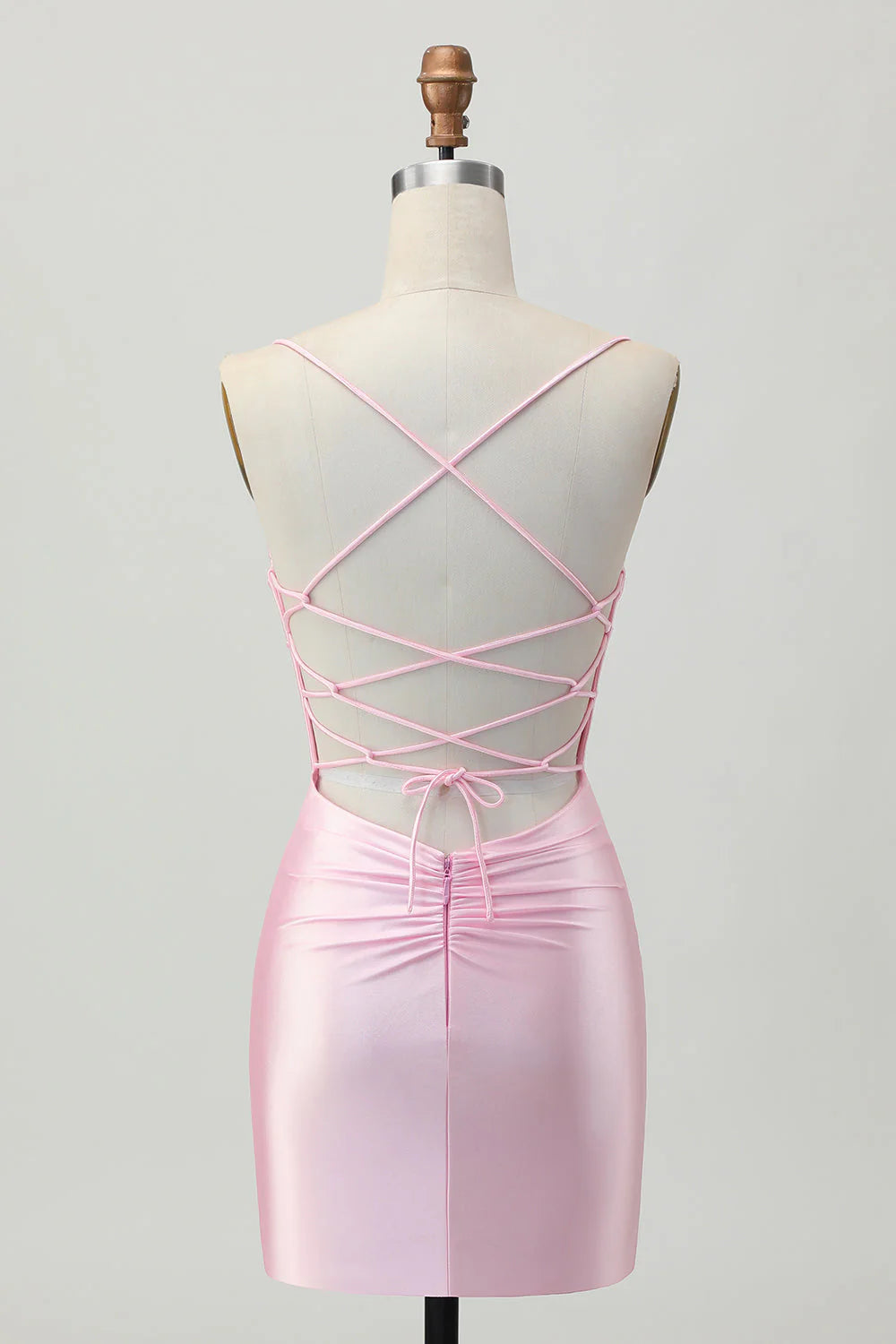 Blush Pink Bodycon Short Homecoming Dress with Lace Up Back