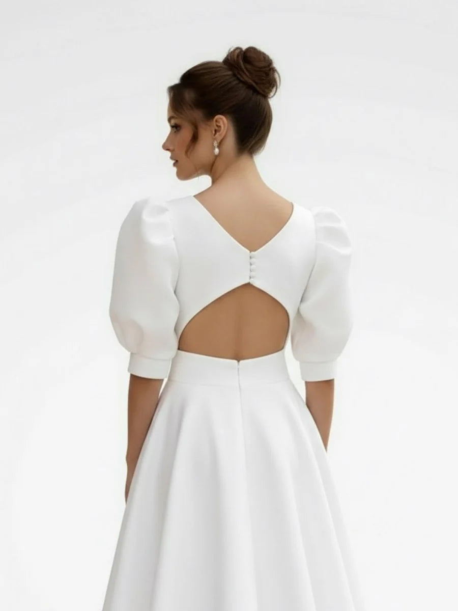 Elegant Bateau A Line Satin Knee length Wedding Dress
