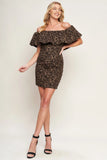 WHEREVER YOU MAY GO BROWN MINI DRESS WITH FLOUNCE
