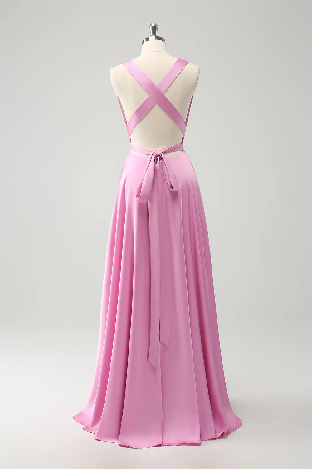 Burgundy A Line Deep V Neck Backless Long Bridesmaid Dress with Slit