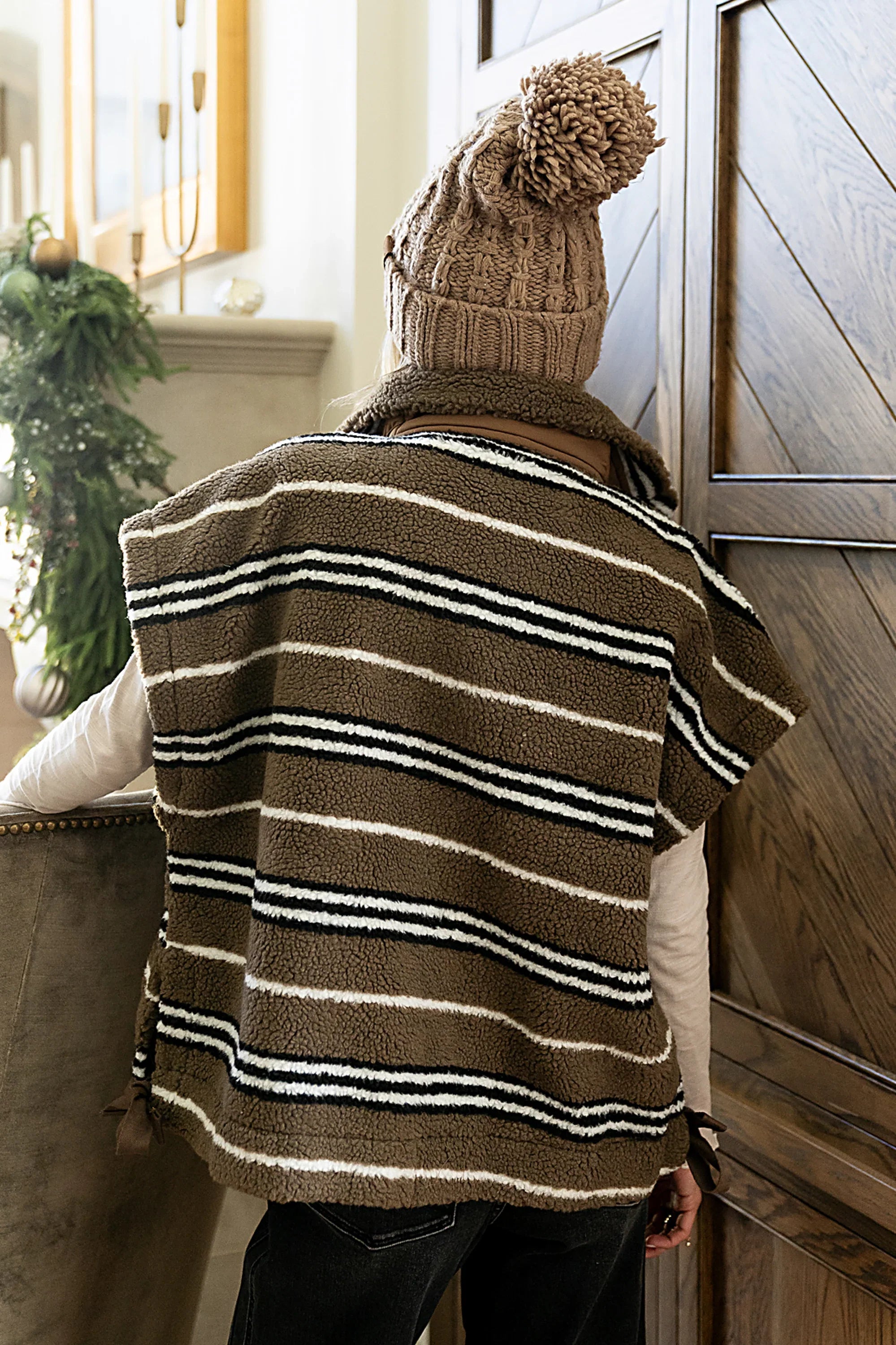 Mellanie Striped Sherpa Vest in Mocha FINAL SALE