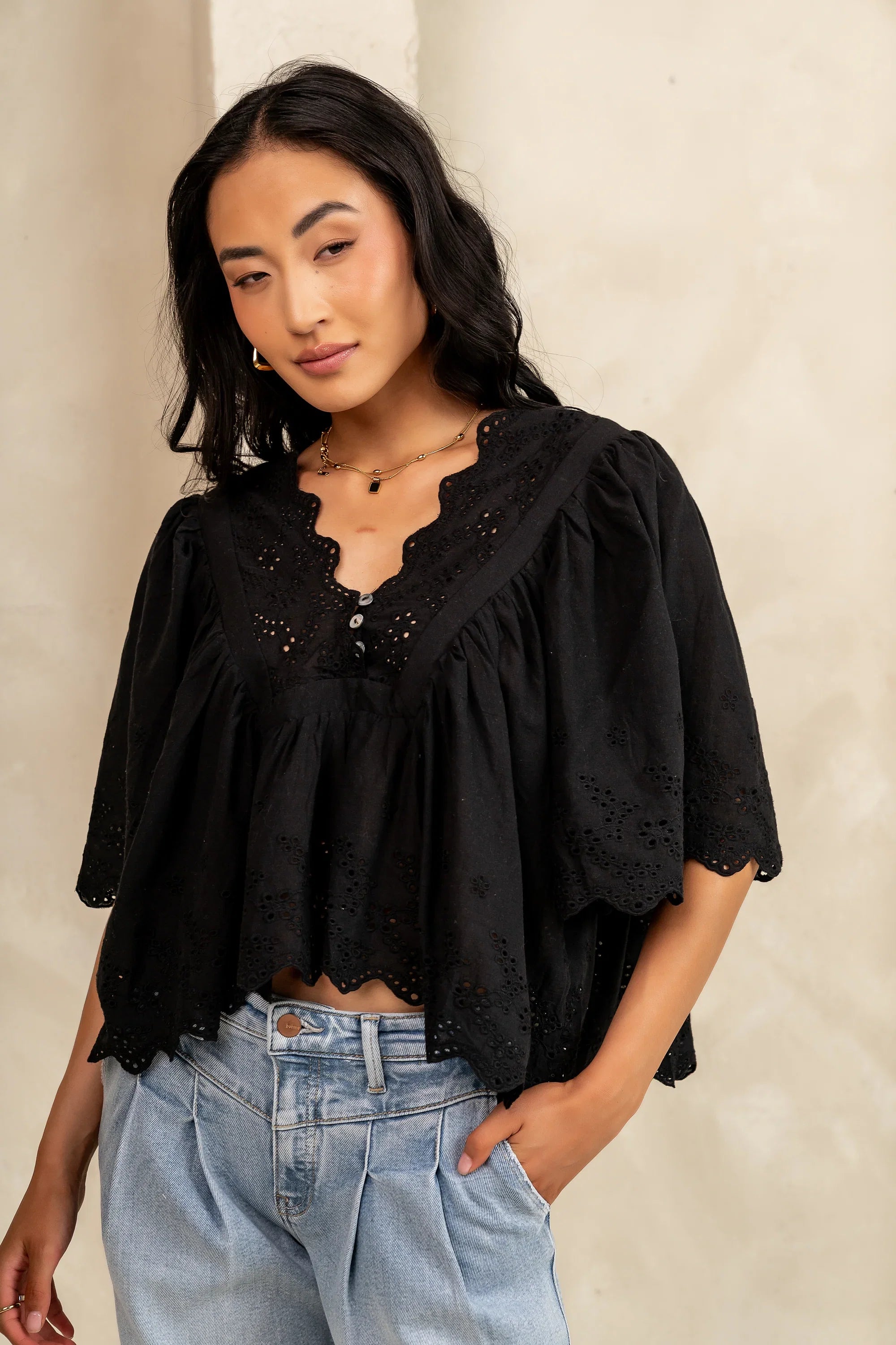 Faye Embroidered Blouse in Black FINAL SALE