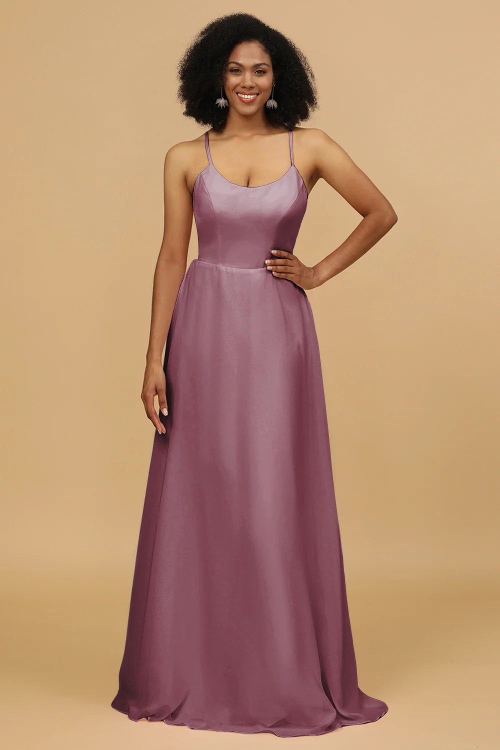 Sheath Column Spaghetti Straps Long Chiffon Bridesmaid Dress