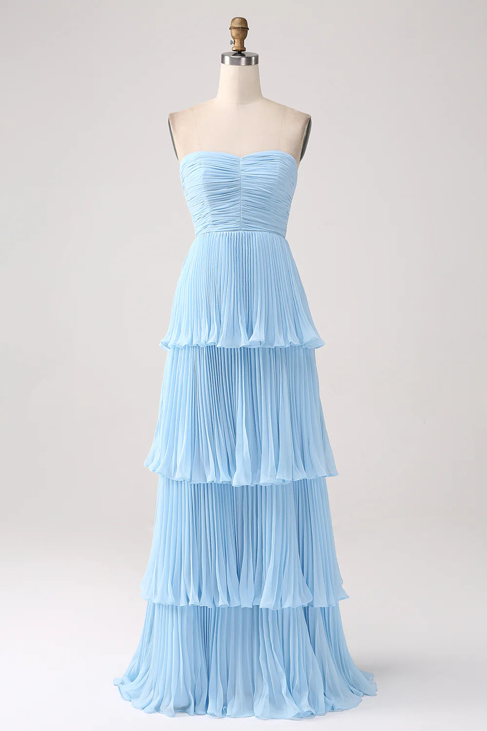 Dusty Sage A Line Sweetheart Tiered Chiffon Floor Length Dress