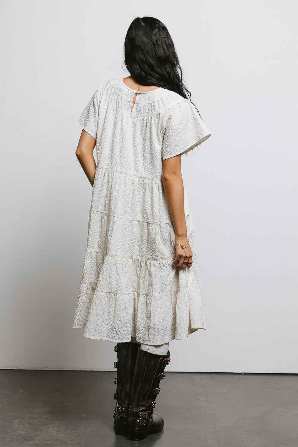 Neve Textured Midi Dress in Ivory FINAL SALE