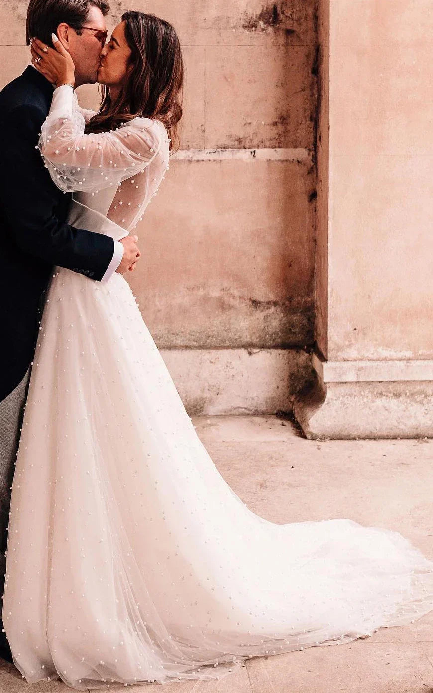 Plunging Neckline A Line Lace Casual Wedding Dress With Open Back And Beading