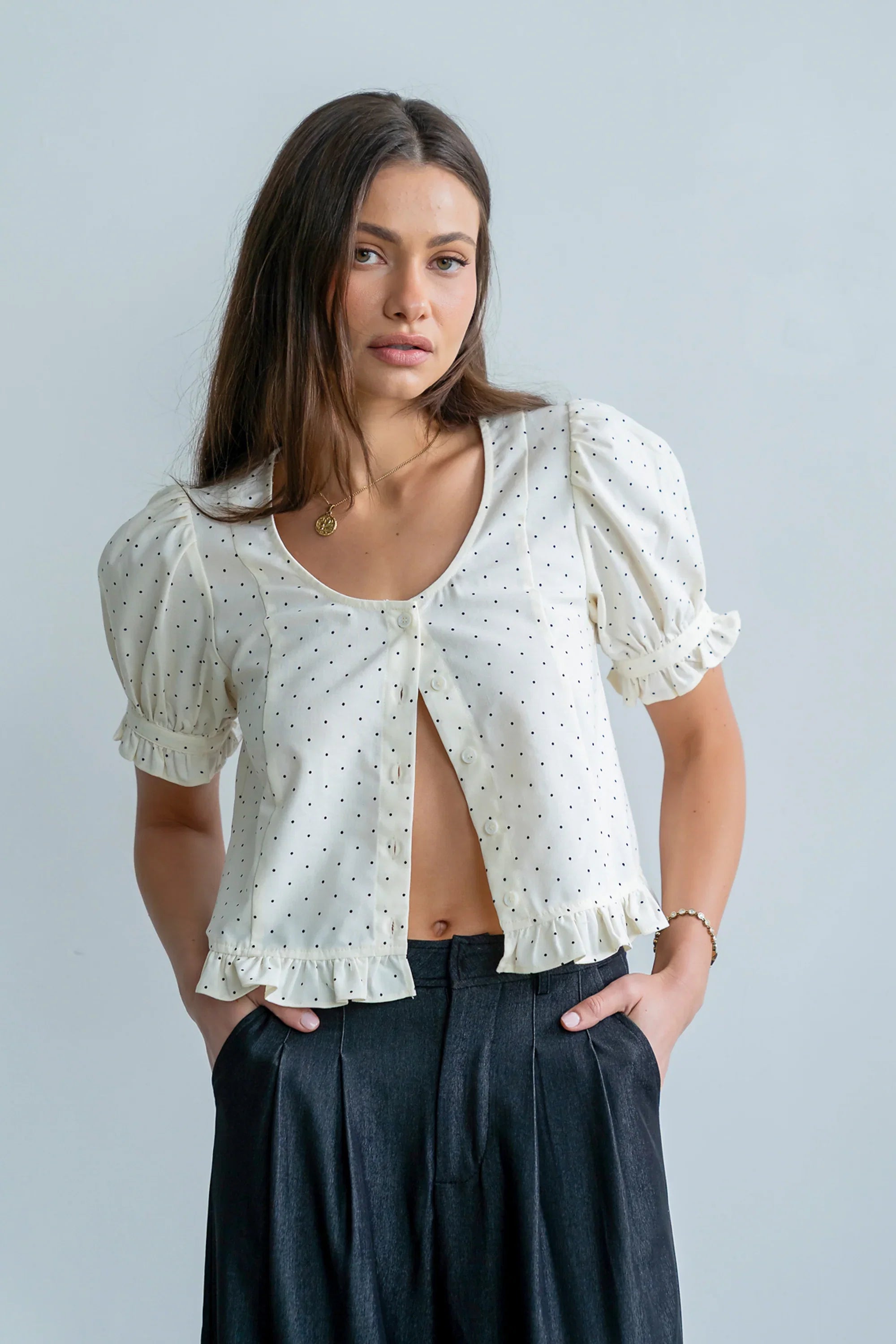 Jessie Polka Dot Blouse in Cream