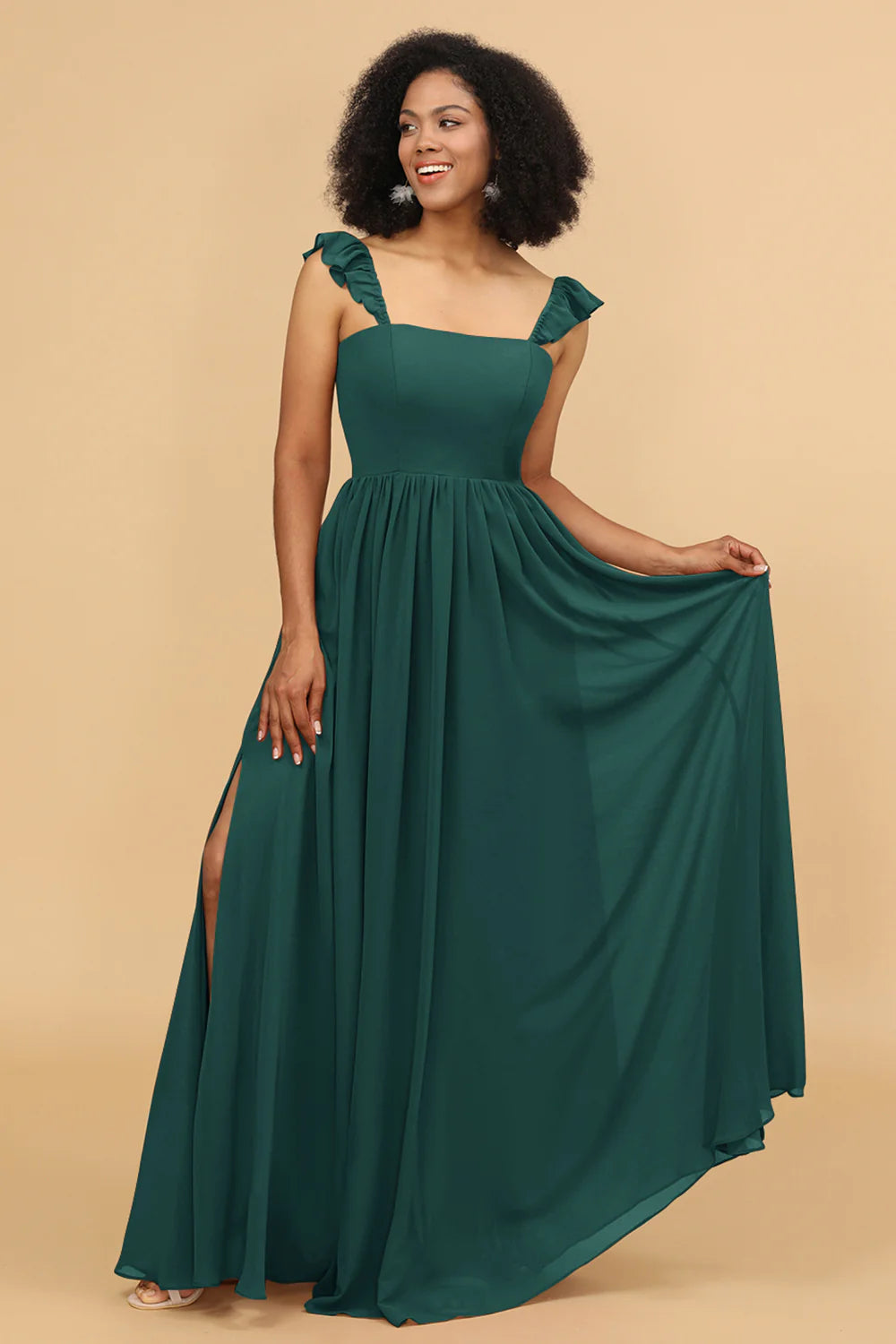 A Line Floor Length Chiffon Bridesmaid Dress With Ruffles