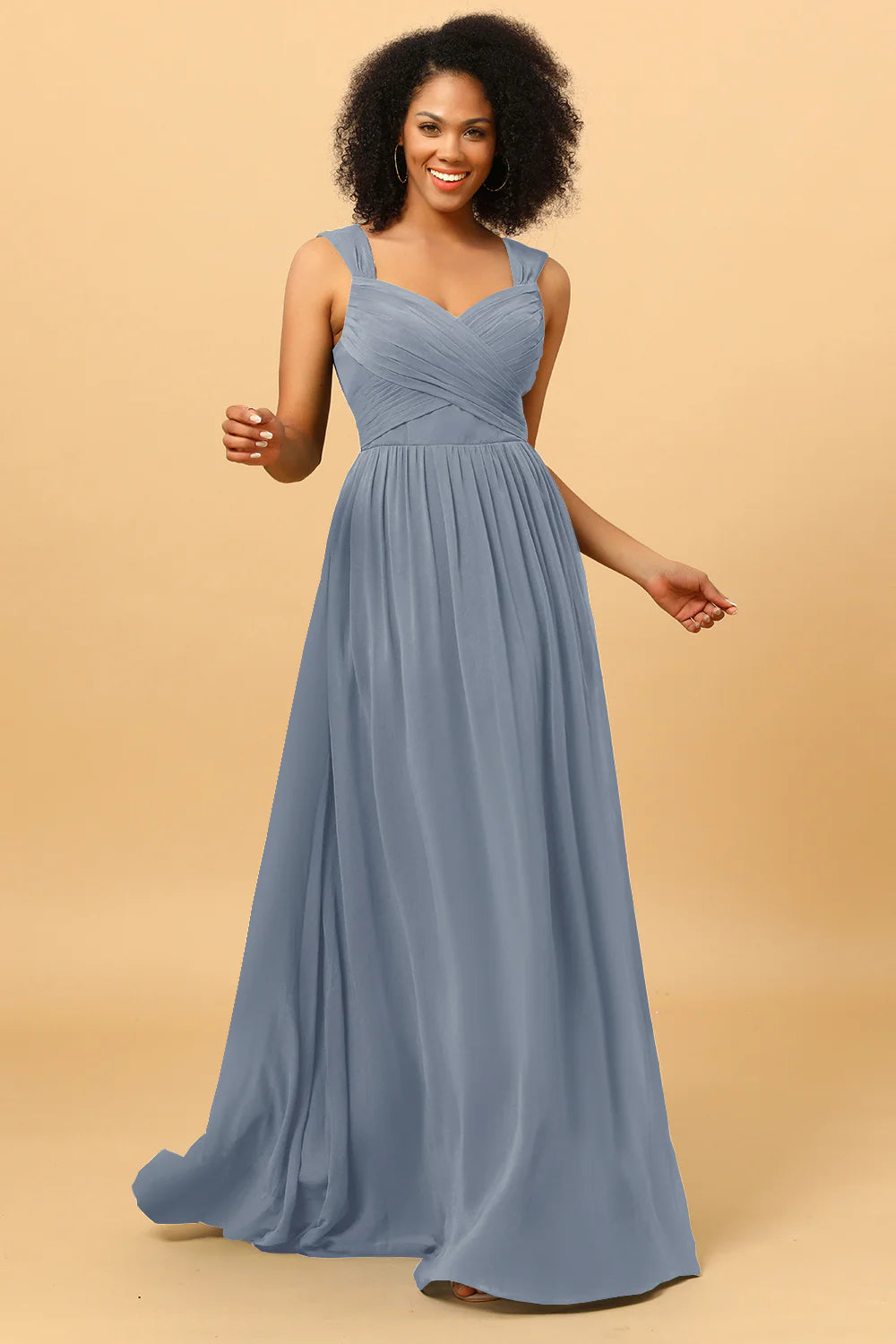 A Line Sweetheart Chiffon Floor Length Bridesmaid Dress with Heart Shaped Open Back