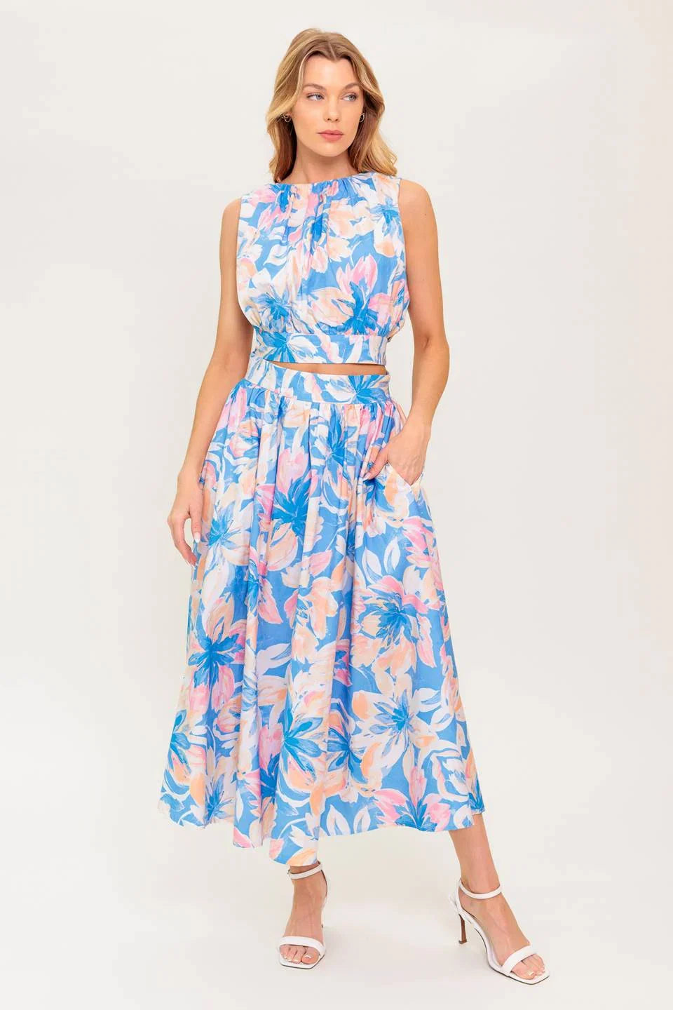 SUMMER HARMONY TIE TOP SKIRT SET POWDER BLUE FINAL SALE