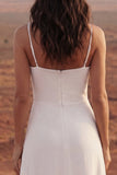 Ivory Ruffled A Line Simple Wedding Dress with Slit