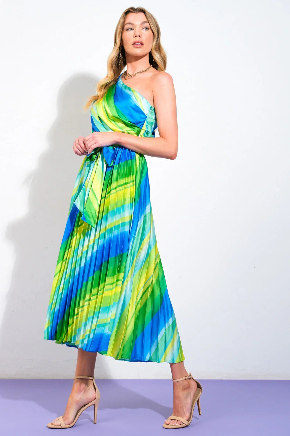 EXUBERANT ELEGANCE ONE SHOULDER MIDI DRESS