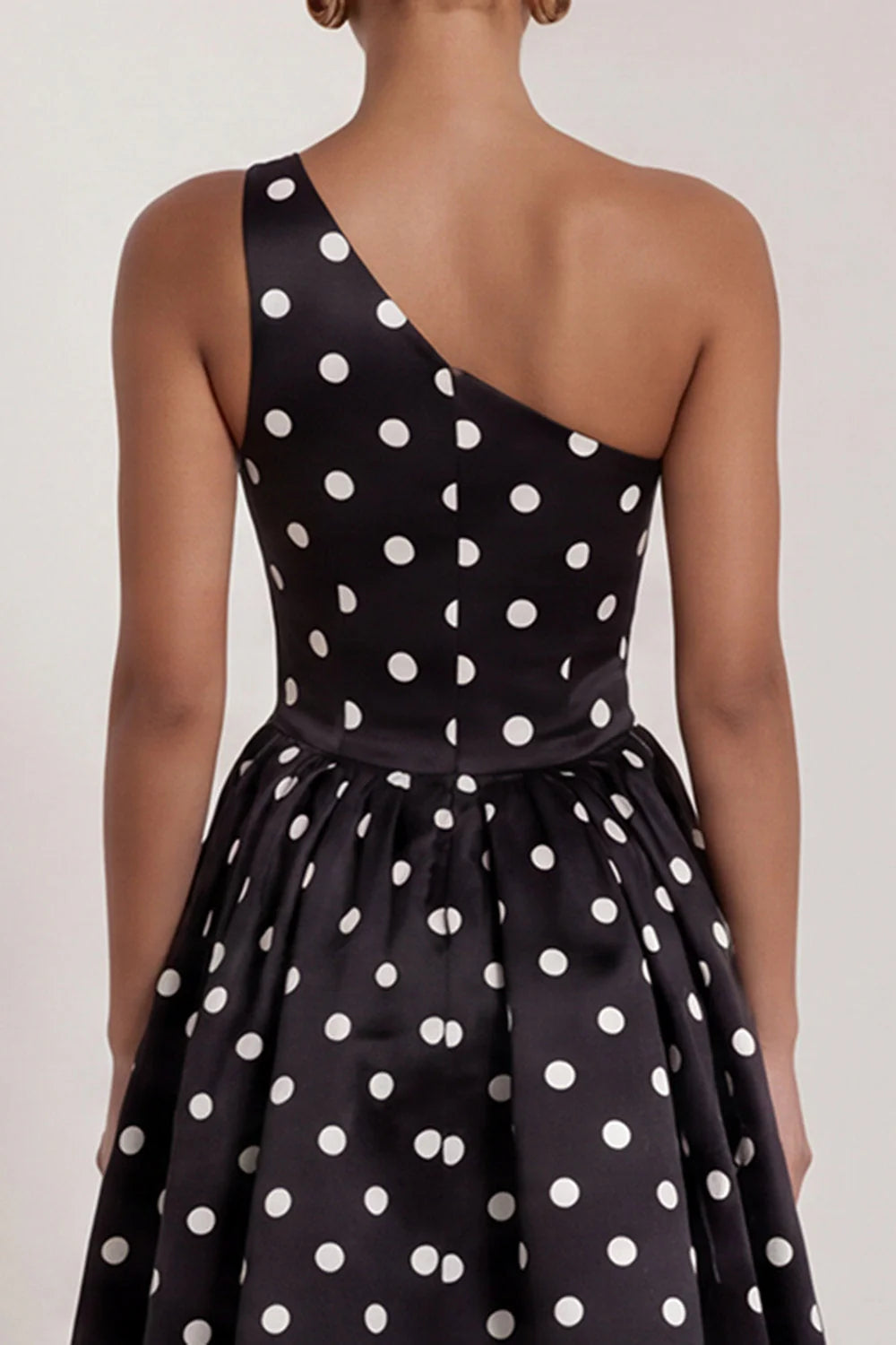 One Shoulder White Black Polka Dot A Line Formal Dress
