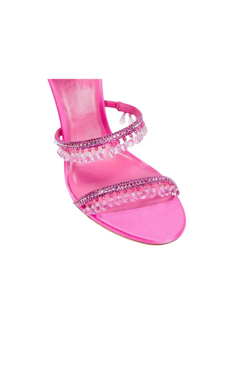 Open Toe Ankle Wrap Beaded Crystal Stiletto Heels