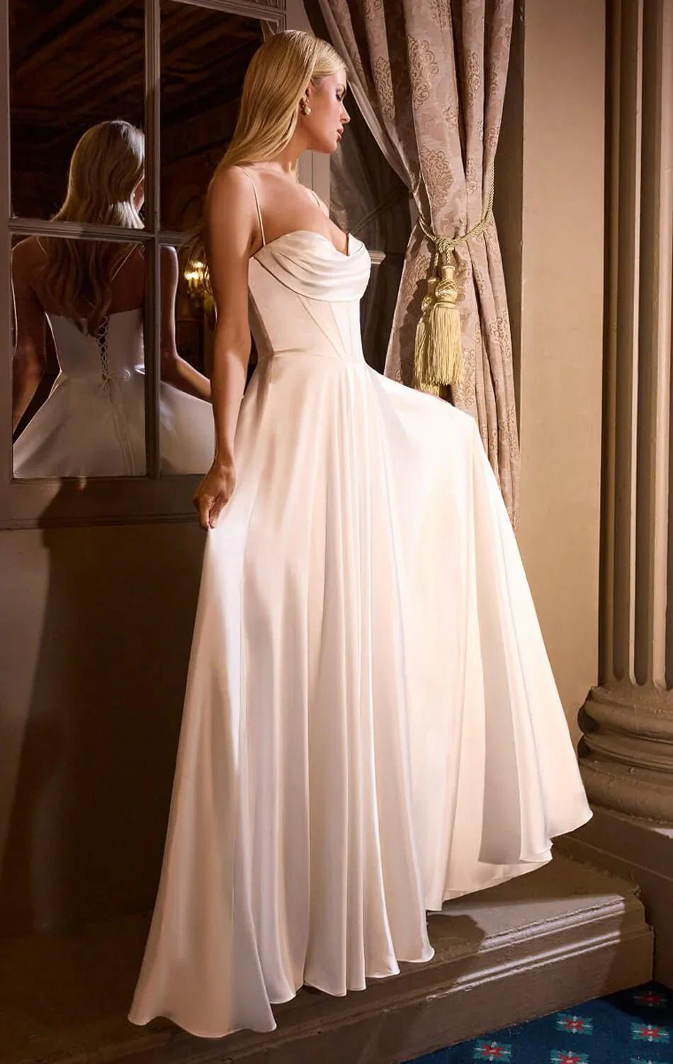 COSIMA GOWN LUXE SATIN A LINE CORSET DRESS OFF WHITE