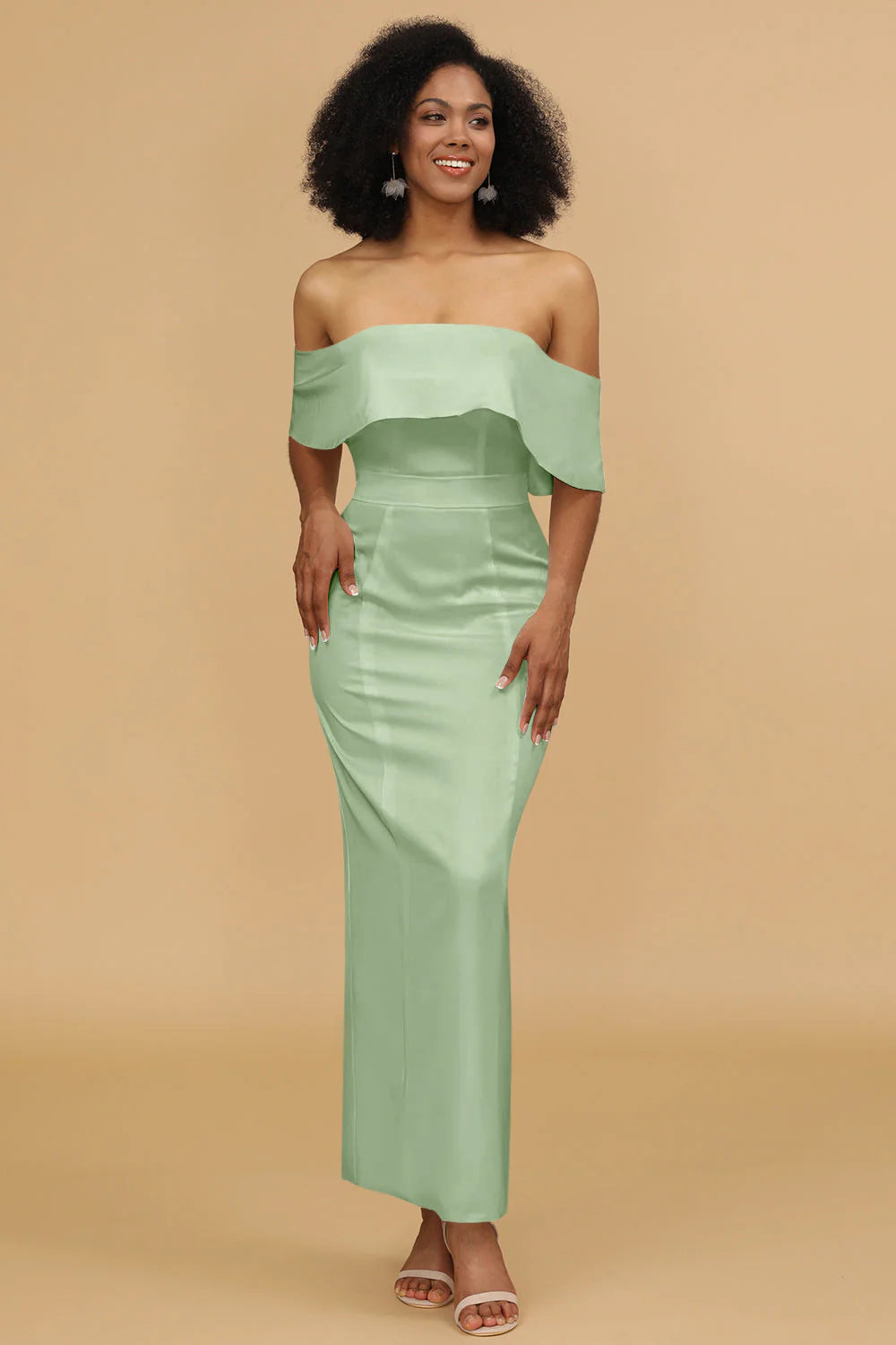 Mermaid Off the Shoulder Floor Length Satin Bridesmaid Dress