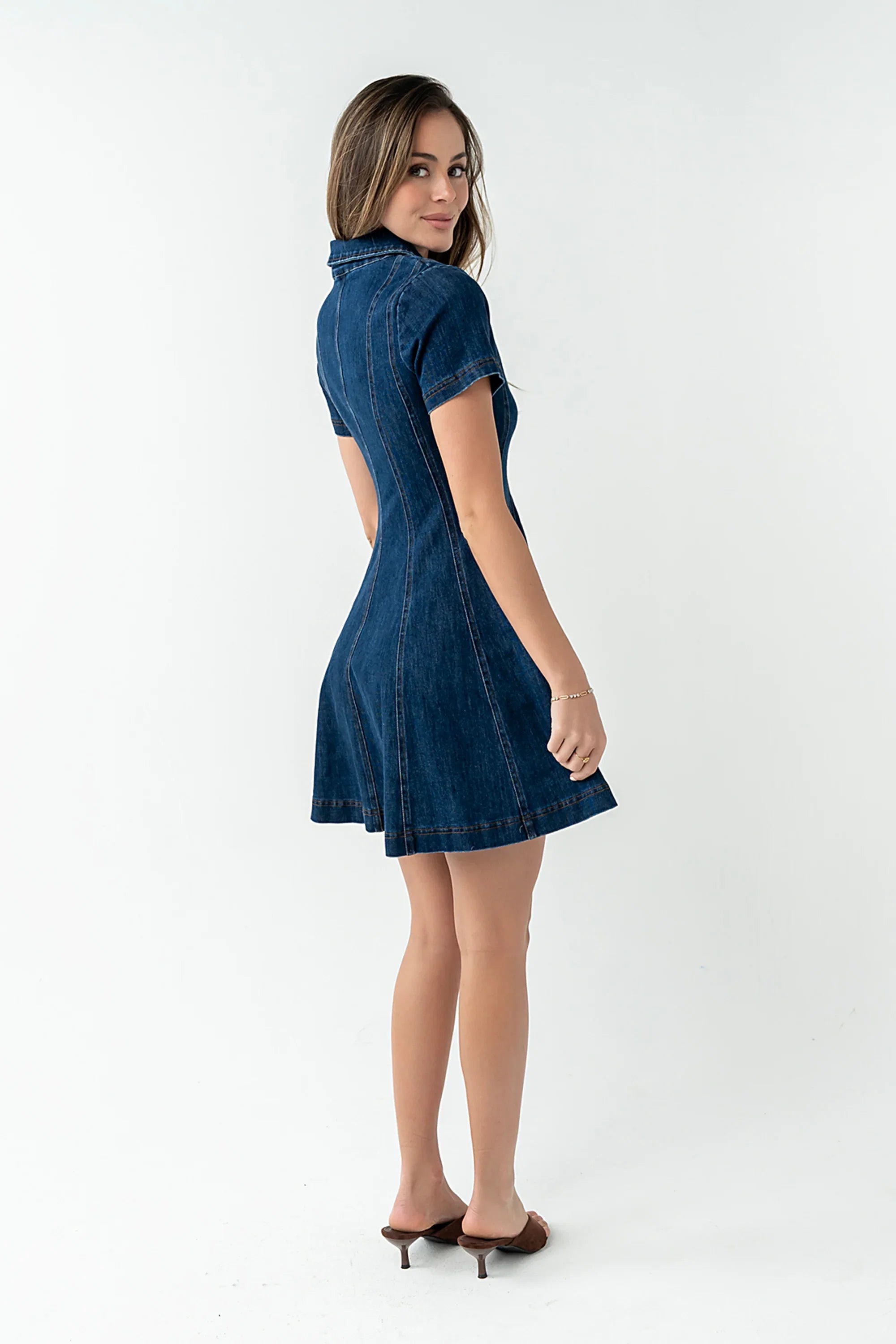 Carlie Denim Mini Dress in Dark Wash