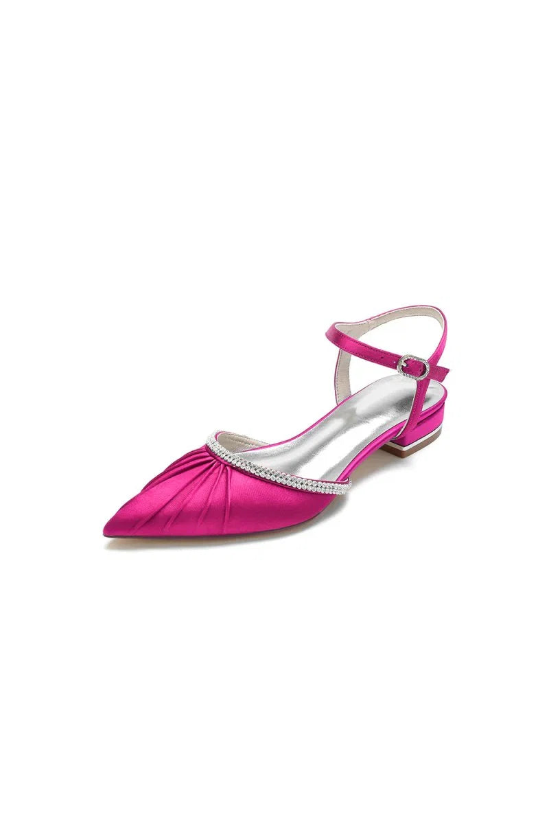 Satin Pointed Toe Beaded Buckle Kitten Heels