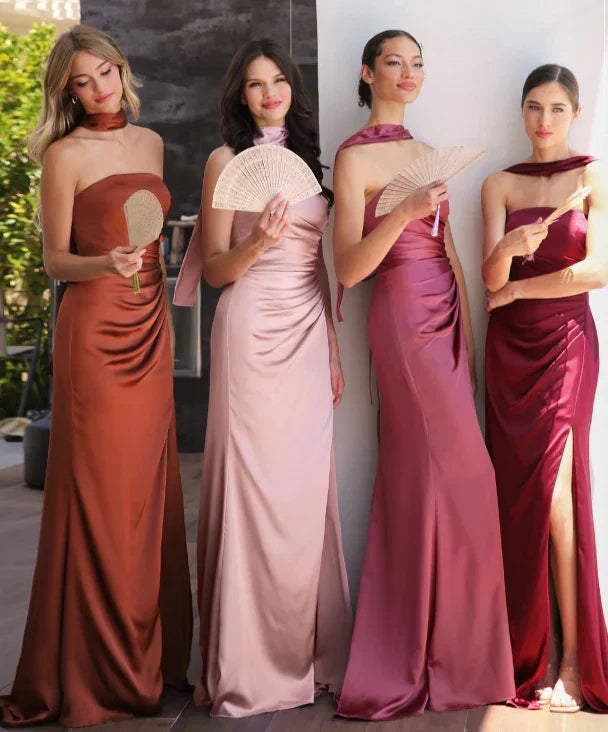 NICOLETTE GOWN STRAPLESS LUXE SATIN DRESS SCARF