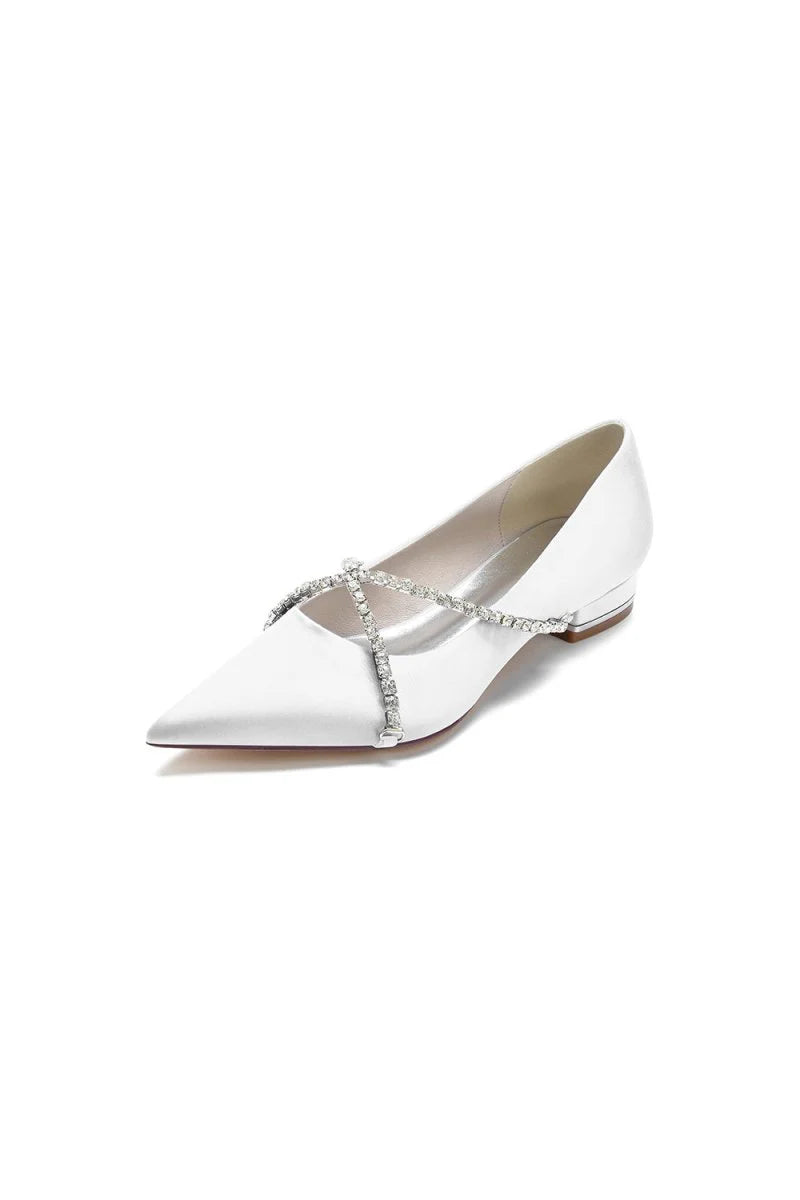 Pointed Toe Rhinestone Strap Kitten Heels