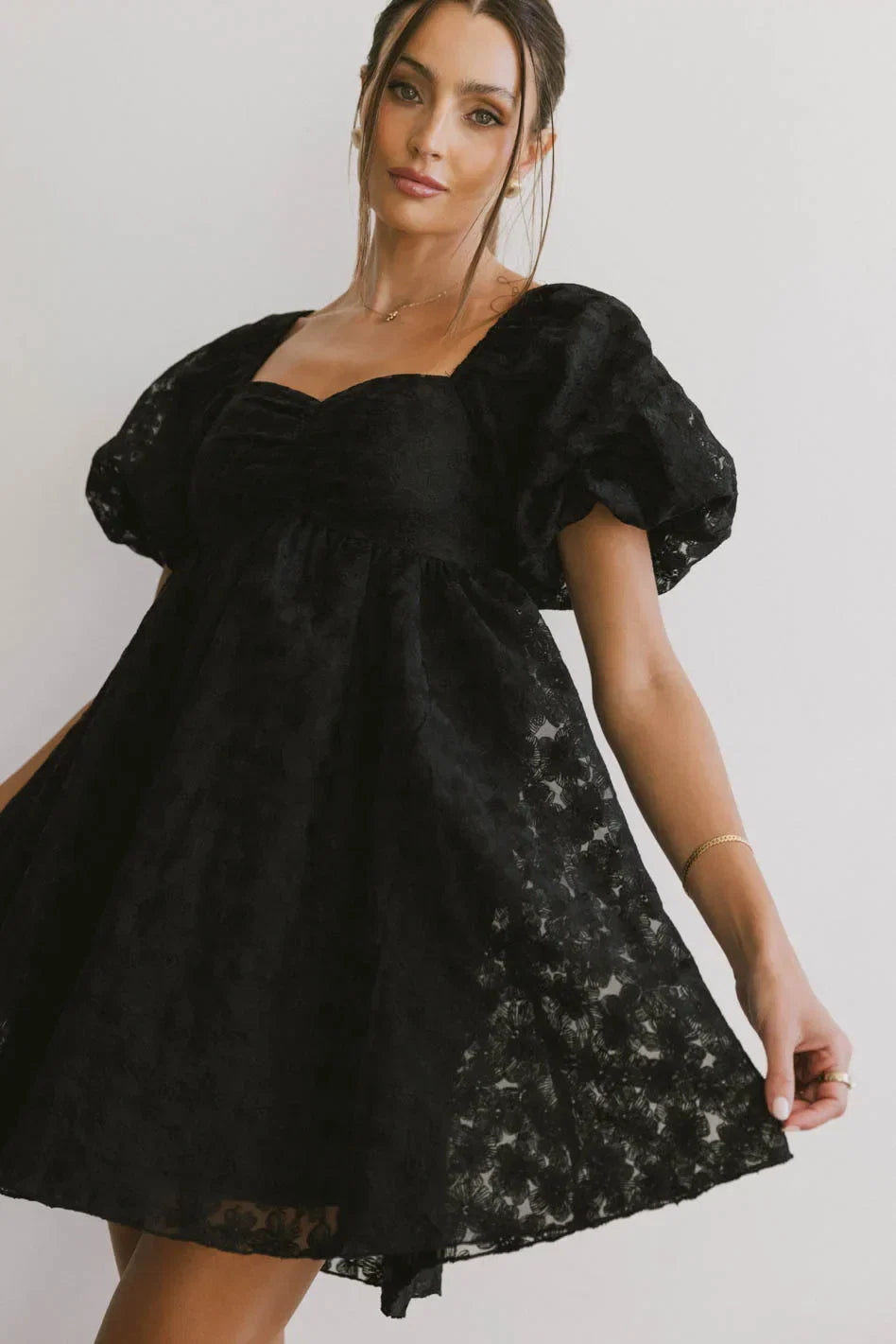 Elodie Floral Babydoll Dress in Black FINAL SALE