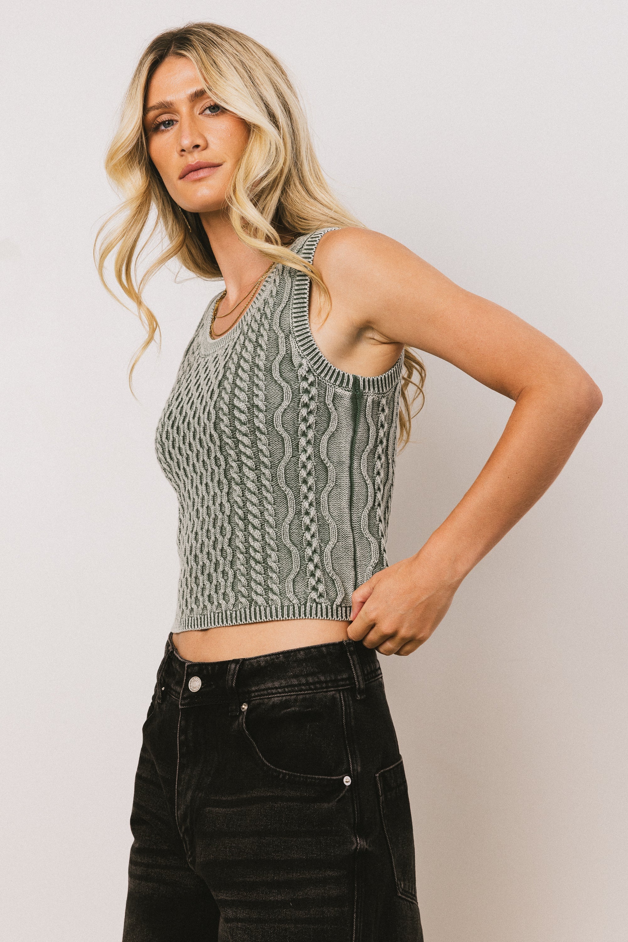 Brayden Cable Knit Sweater in Green FINAL SALE