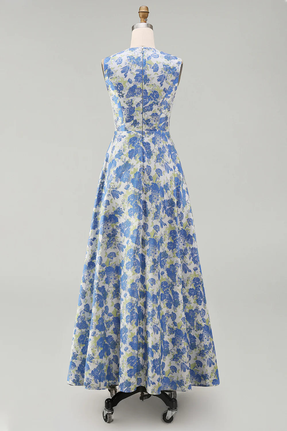 Blue Daffodil Flower A Line Midi Wedding Guest Dress with Pockets