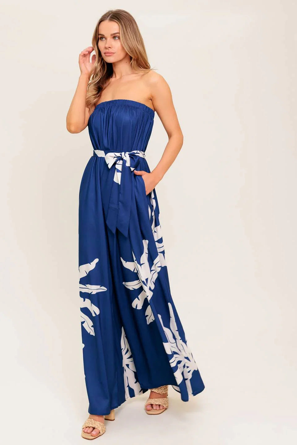 NOLANI STRAPLESS JUMPSUIT NAVY WHITE