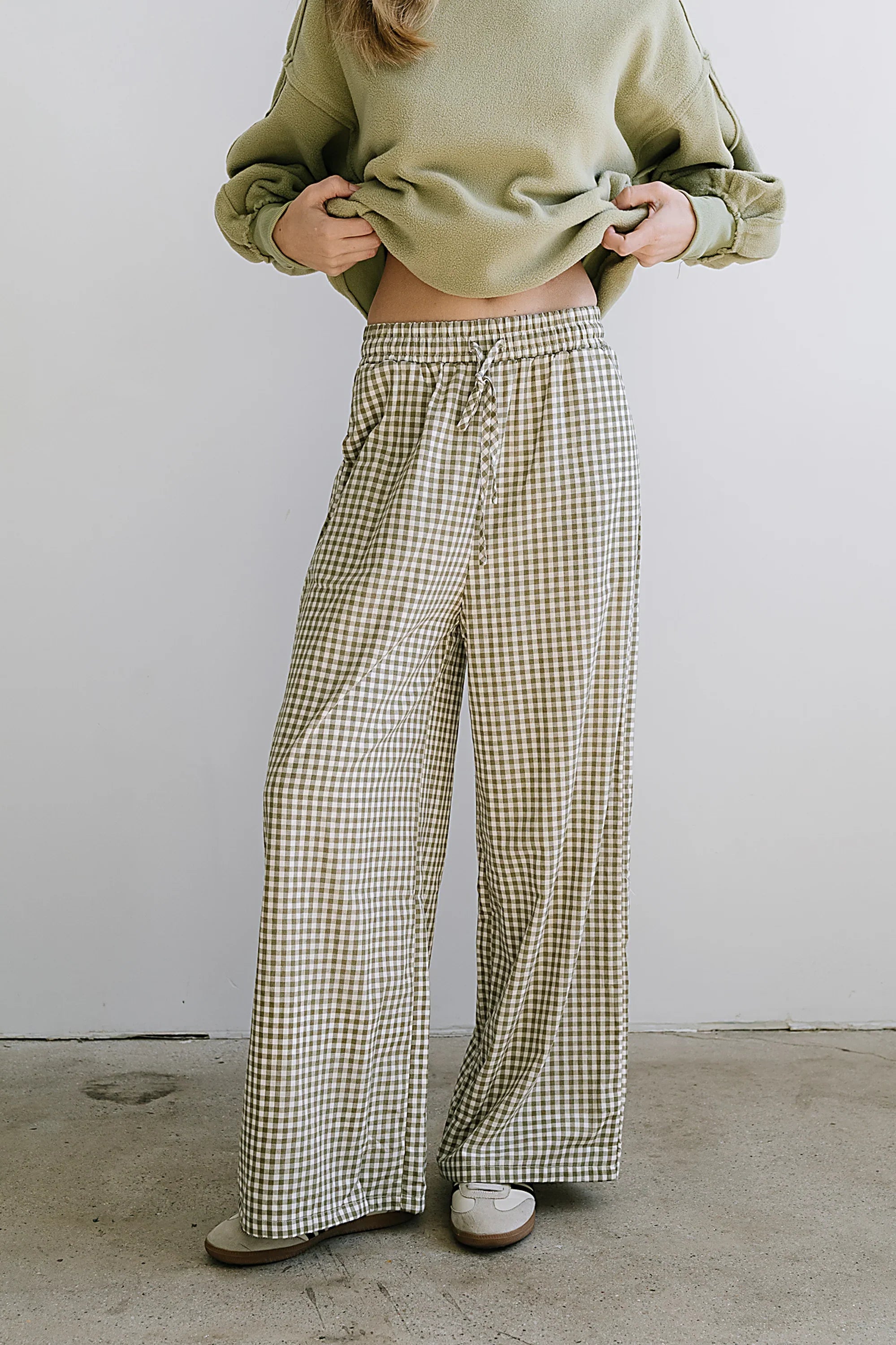 Ada Gingham Wide Leg Pants in Olive FINAL SALE