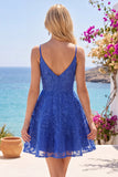Royal Blue Applique Spaghetti Straps A Line Homecoming Dress