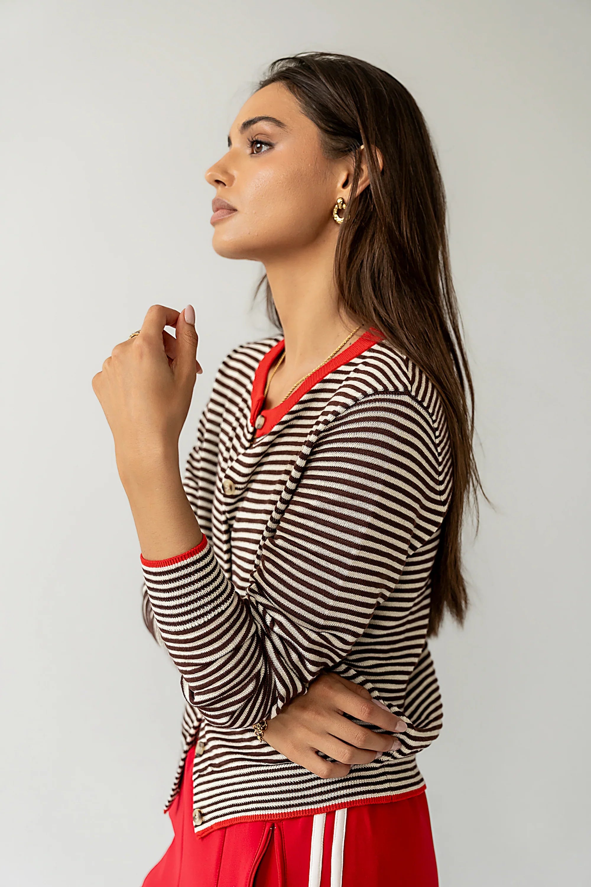 Josy Button Front Cardigan in Red FINAL SALE
