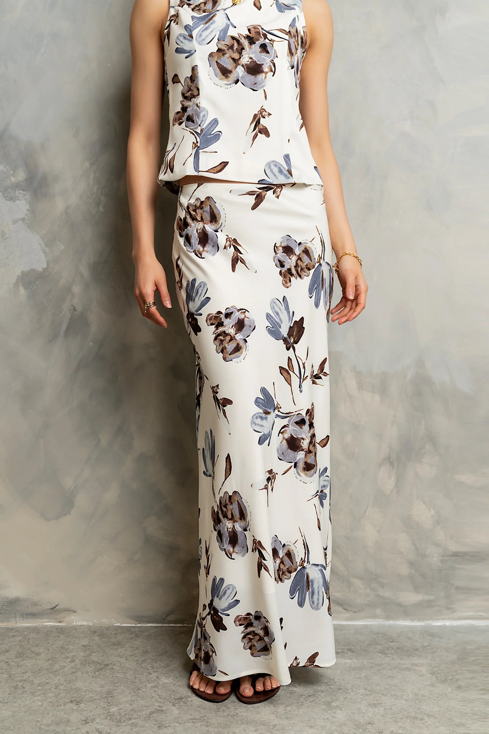 Eden Floral Midi Skirt in Cream