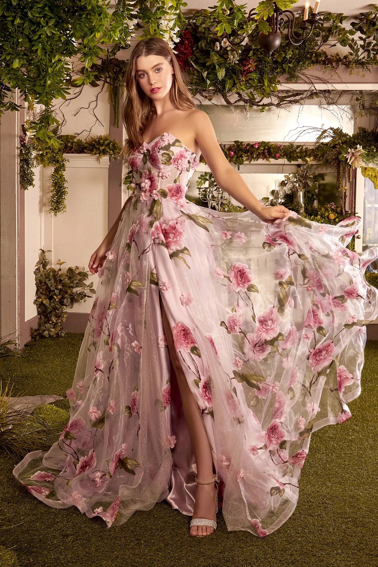 A1035 Portrait of a Rose Printed Organza Gown Andrea Leo Couture