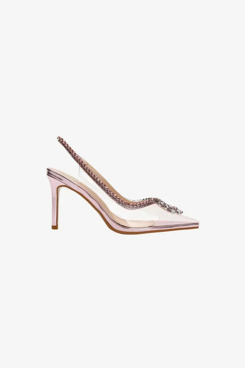 Rhinestone Pink Pointed Toe Stiletto Sandals
