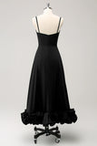 A Line Spaghetti Straps Ruched Long Bridesmaid Dress