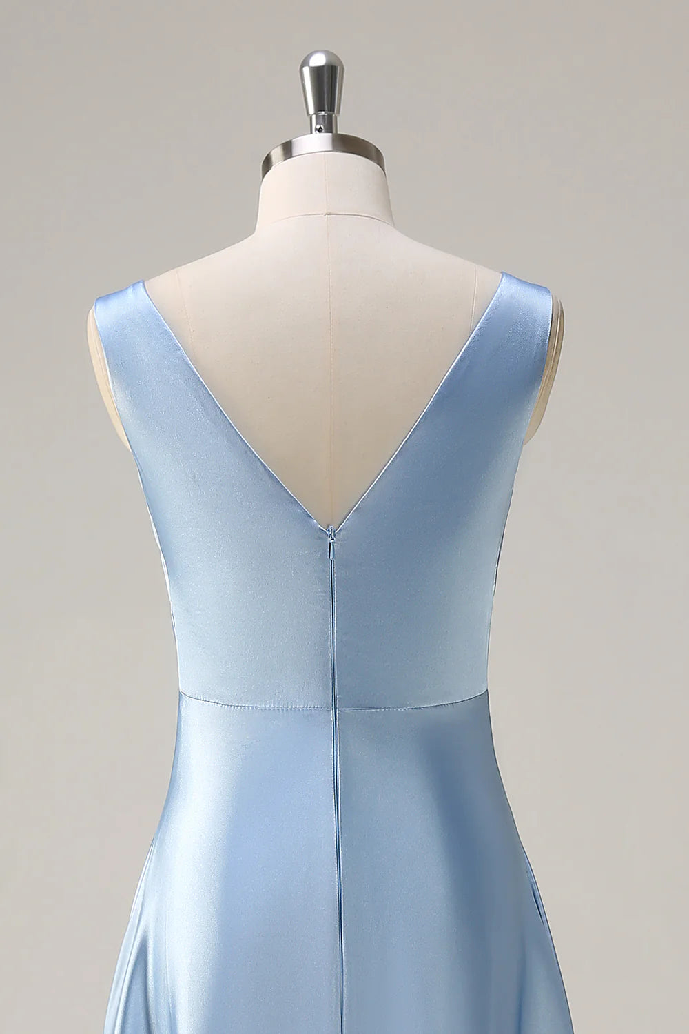Sky Blue A Line V Neck Ruched Long Bridesmaid Dress