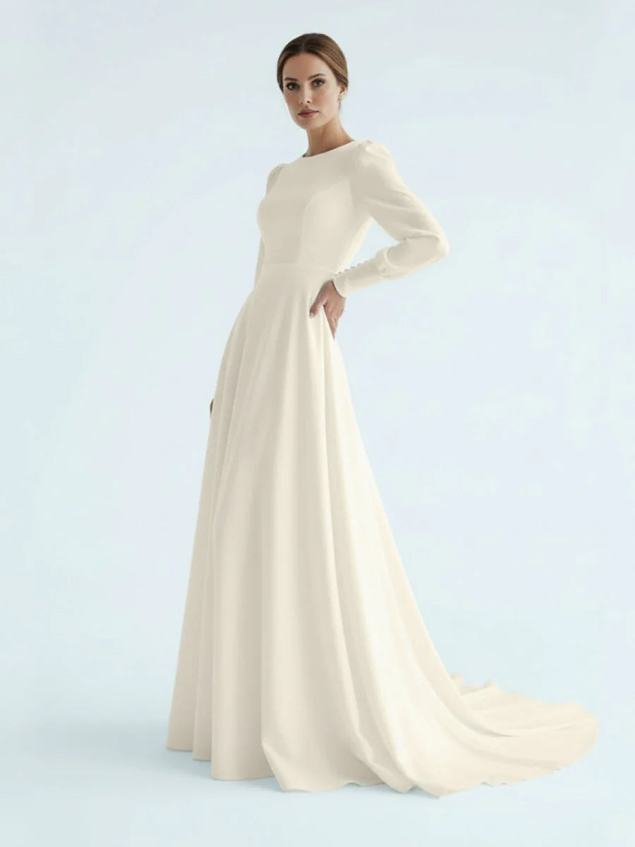 Modest A Line Long Sleeves Wedding Dress Vintage Gown