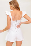 EXPLORING NEW CITIES WHITE DENIM RUFFLE SKORT ROMPER